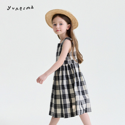 允儿妈女童夏季格子背心连衣裙