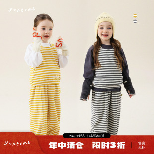 允儿妈女童春季新款条纹背心运动裤套装宝宝洋气马甲儿童休闲裤潮