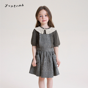 允儿妈女童2026春季小众纯亚麻格子背带裙女孩新款连衣裙公主裙潮
