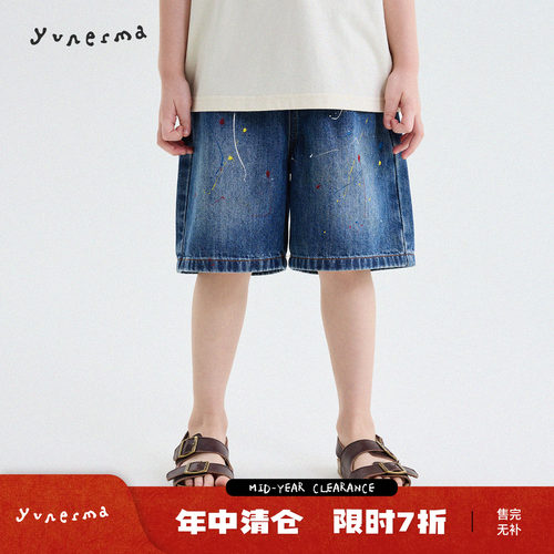 允儿妈女童潮酷泼漆薄款牛仔短裤