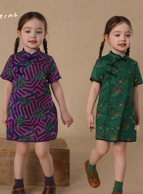 允儿妈女童夏季新款100支长绒棉碎花旗袍裙 宝宝洋气连衣裙礼服裙