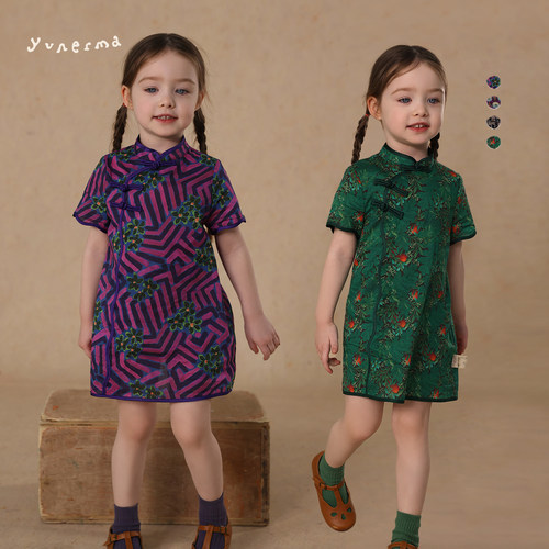 允儿妈女童印花碎花旗袍连衣裙