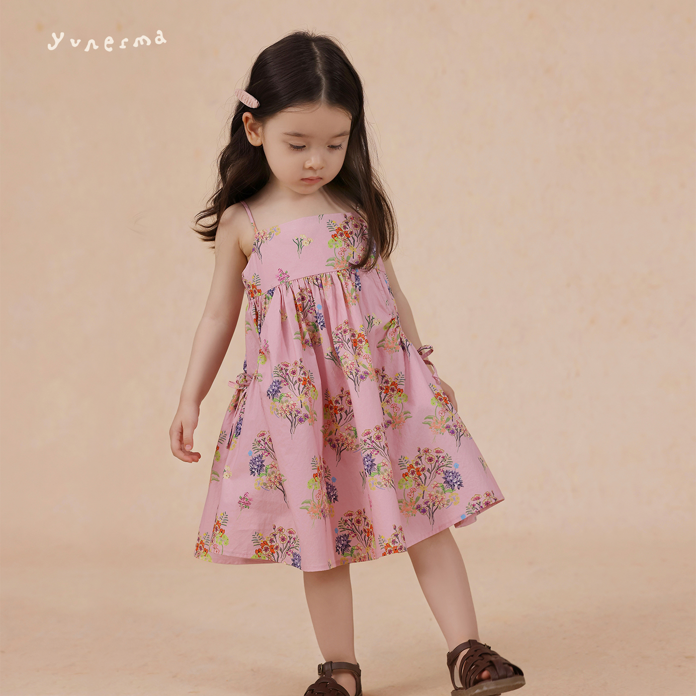 允儿妈女童2025夏季小众复古碎花吊带裙宝宝纯棉背心裙儿童连衣裙