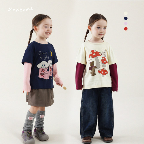 允儿妈女童秋季假两件长袖T恤