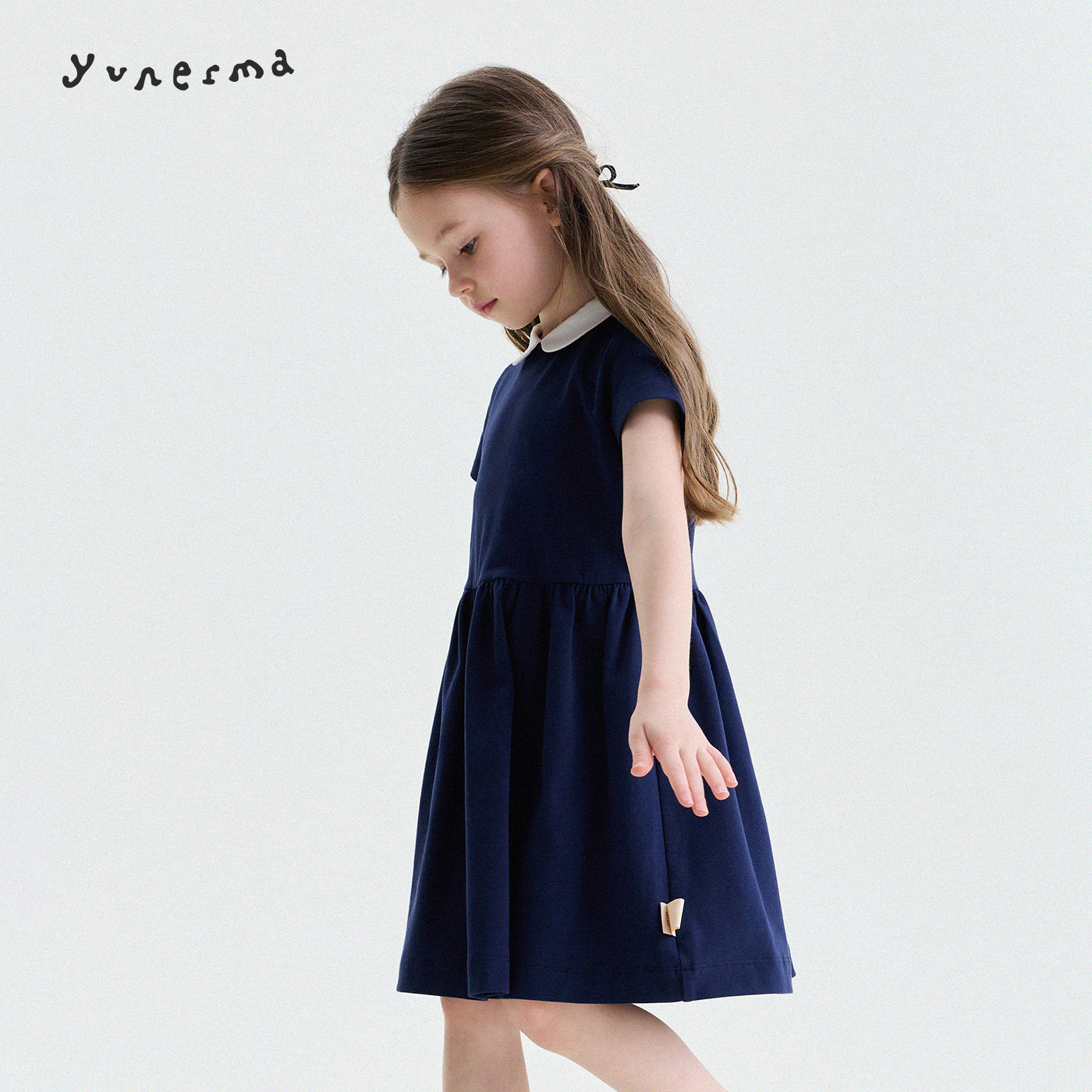 允儿妈女童夏季学院风珠地棉翻领连衣裙宝宝气质公主裙儿童裙子潮