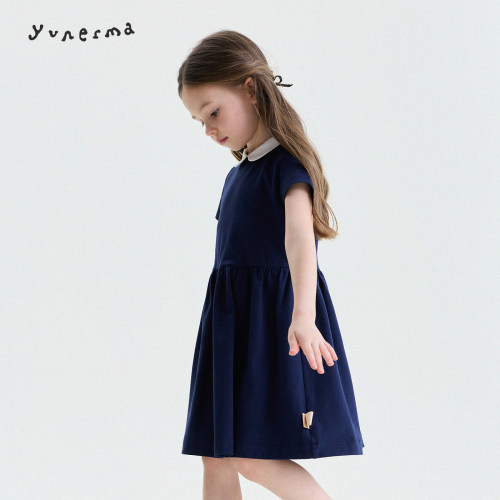 允儿妈女童学院风翻领公主连衣裙