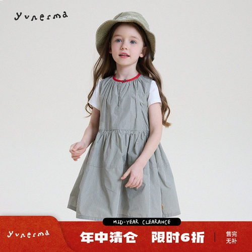 允儿妈女童小众撞色格纹连衣裙
