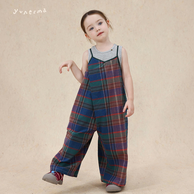 允儿妈夏季背心格子背带裤套装