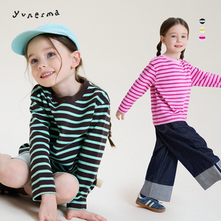 宝宝春季简约纯棉条纹长袖 允儿妈女童2026新款时尚上衣女孩T恤潮