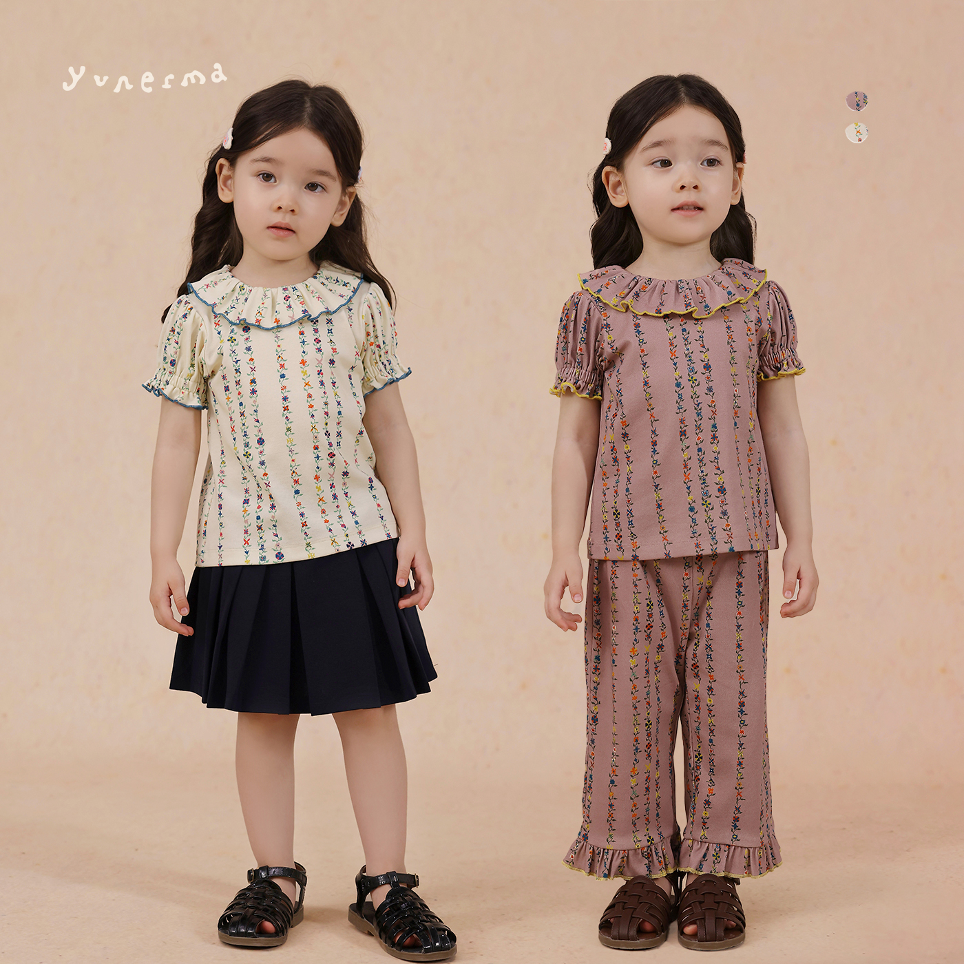 允儿妈匹马棉碎花T恤休闲裤套装