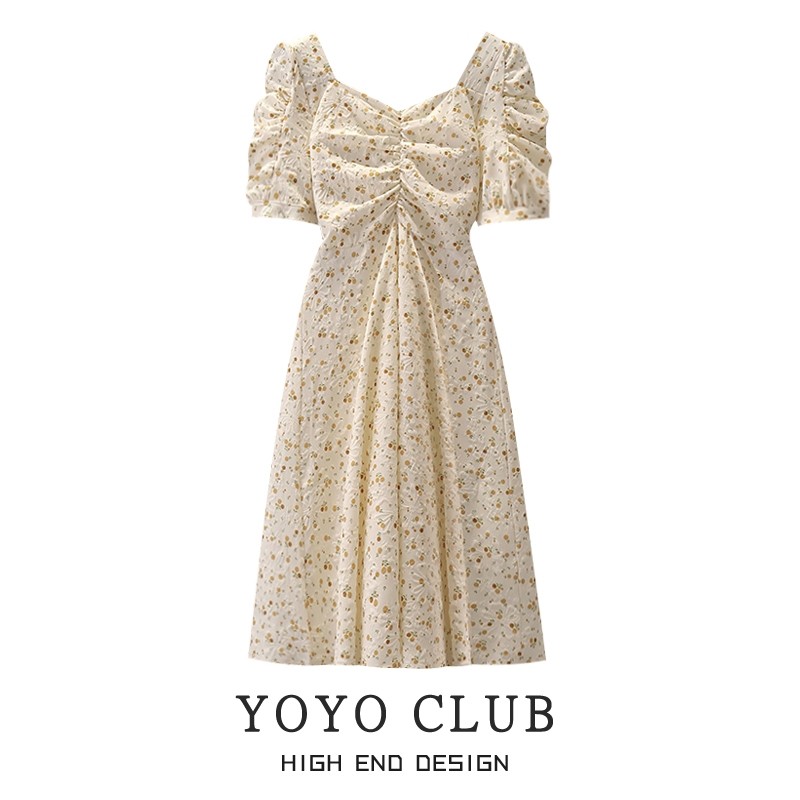 YOYO CLUB大码女装甜美初恋感泡泡袖连衣裙夏季梨形身材碎花裙子_虎窝淘