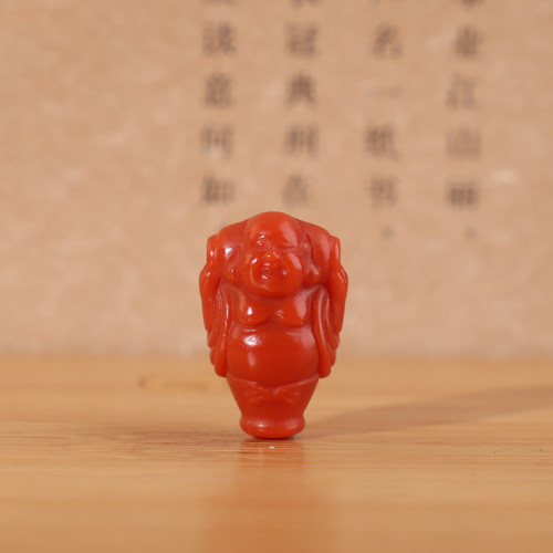 正品川料保山南红弥勒雕刻三通
