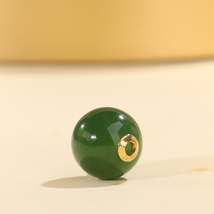 帝廷！正品天然俄料碧玉圆珠18K金贴片镶嵌孔道JKB3号9.3mm单珠