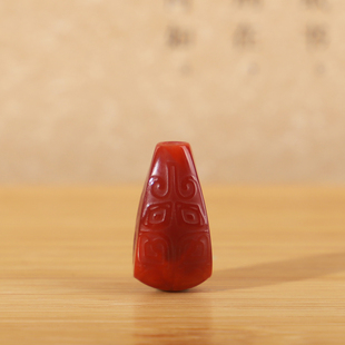 帝廷！正品原矿川料瓦西南红牛血红三通回纹雕51号15.7*8.2*7.3mm