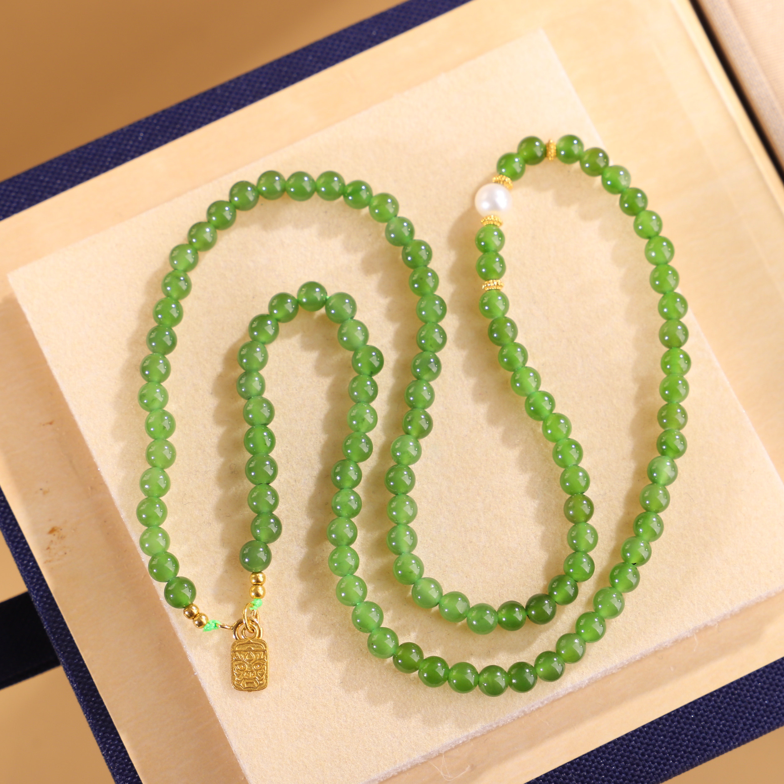 帝廷家！正品天然俄料碧玉小米珠锁骨链4mm搭配黄金果绿色EQ55号