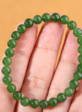 天然俄料碧玉圆珠手链单圈阳绿色