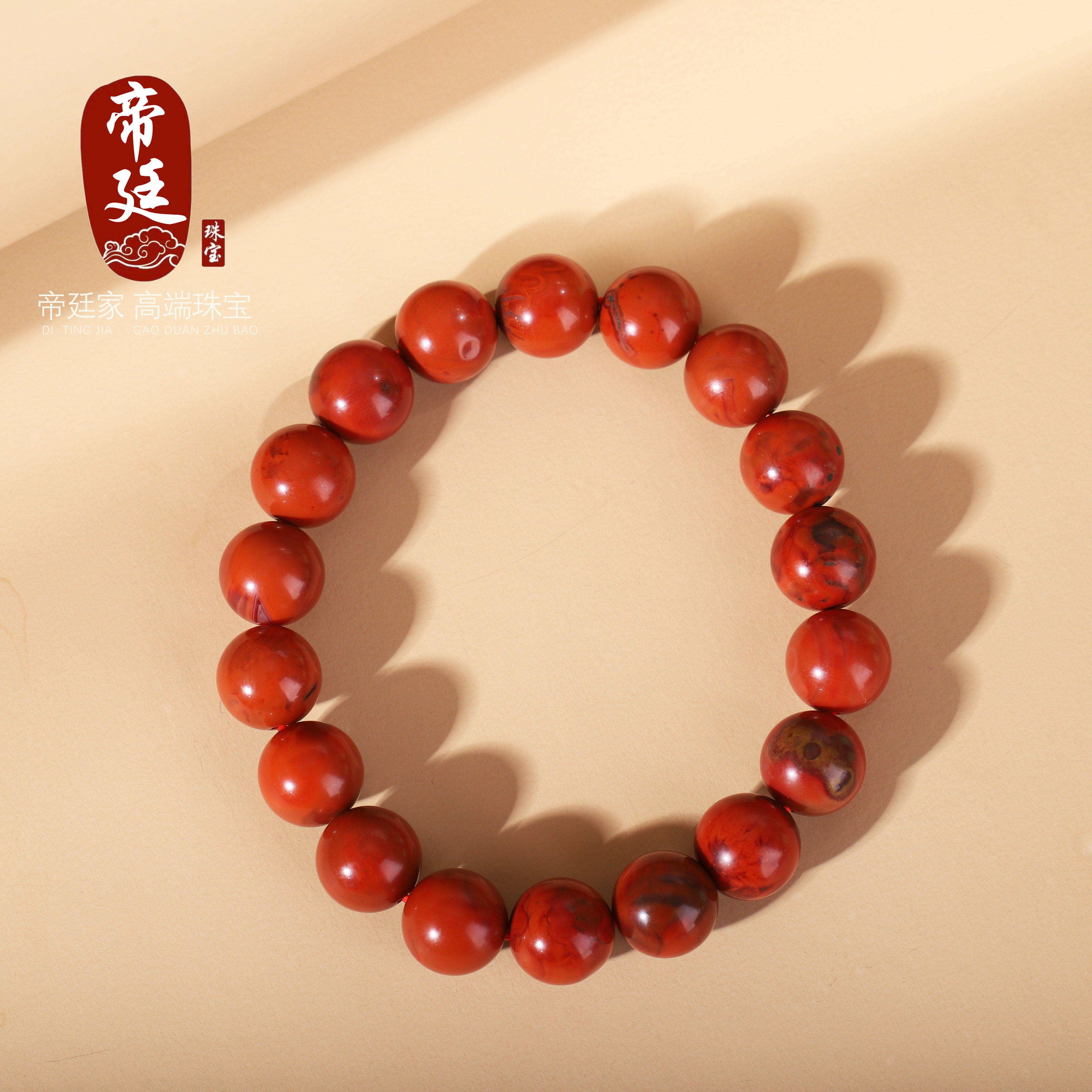 新款天然原矿川料包浆南红手串鸡血红皮11mm高品质收藏一图一物带