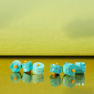 帝廷!原矿绿松直切隔珠对珠高瓷蓝绿少铁线湖北隔片配饰配珠散珠