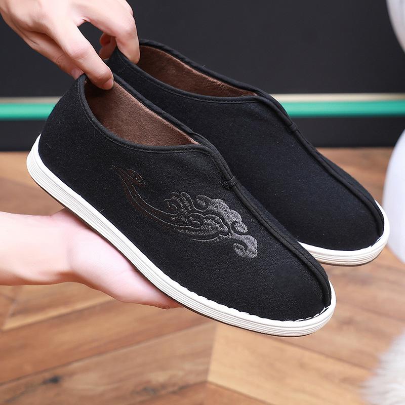 老北京布鞋男冬季加绒保暖千层底老头棉鞋防滑软底薄绒中式云洒鞋