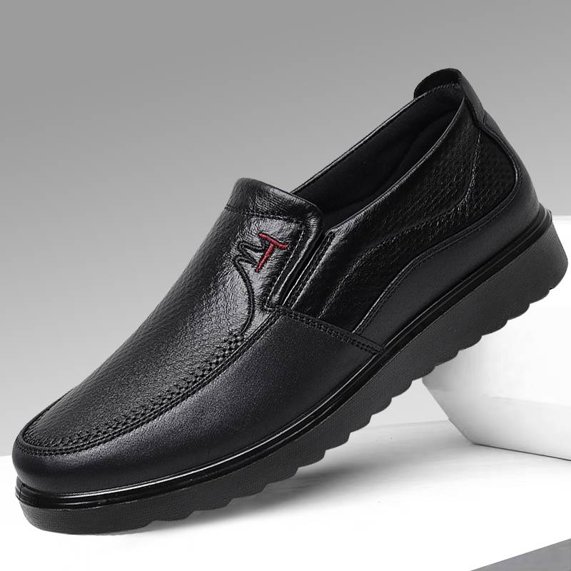 软底黑色工装男鞋春秋老北京布鞋一脚蹬中老年爸爸透气单鞋加大码