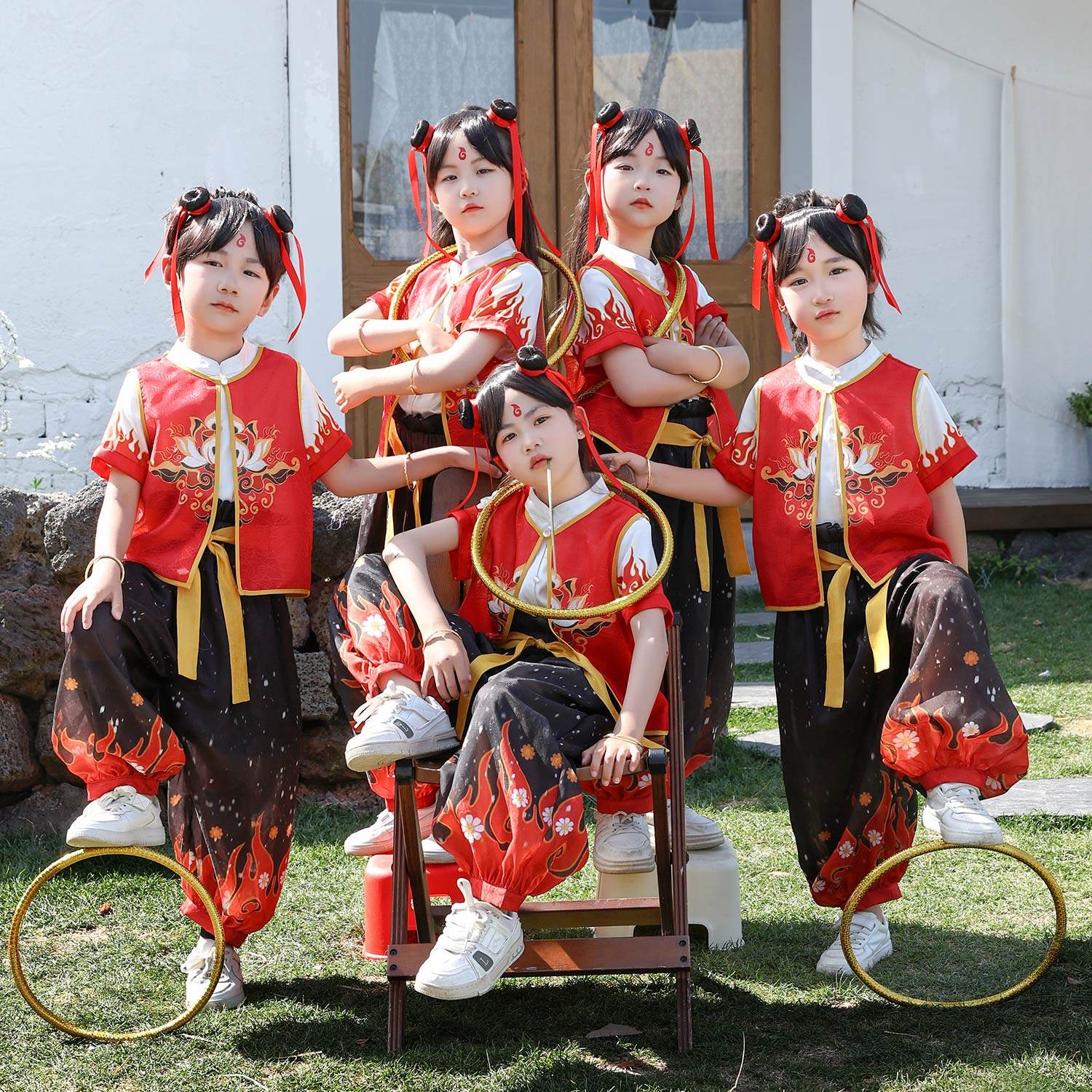新款哪吒儿童演出服幼儿园啦啦队中国风小学生开幕式服装合唱服装