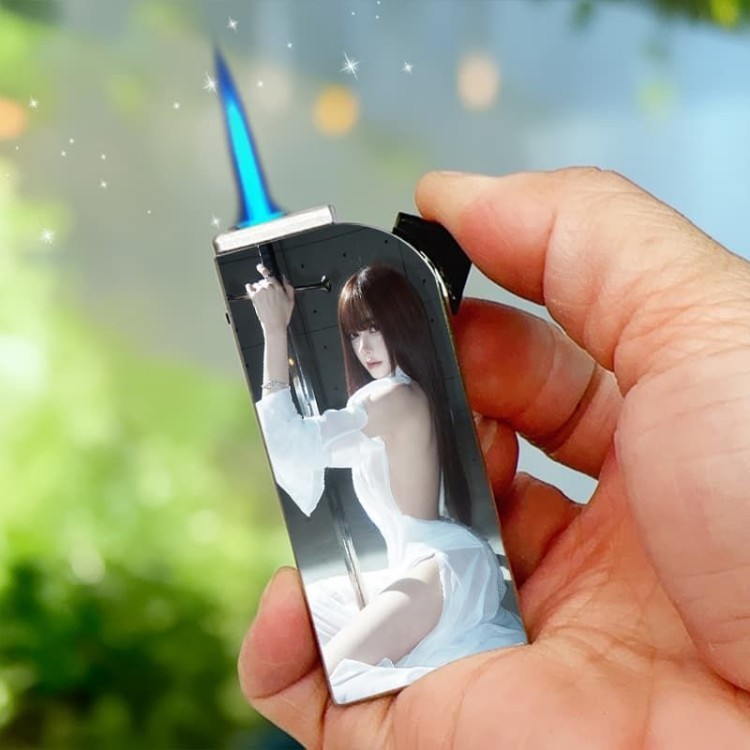 高颜值个性美女打火机户外随身携带蓝焰直冲少女图案创意送礼物潮