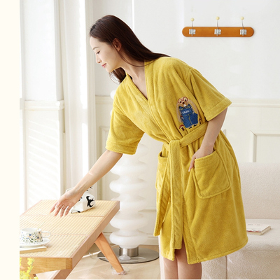 浴巾可穿式珊瑚绒浴袍女中长款