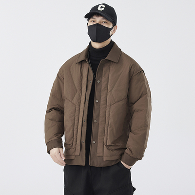 羽绒服男士冬季2025新款高品质潮牌轻薄翻领短款加厚外套男款冬装