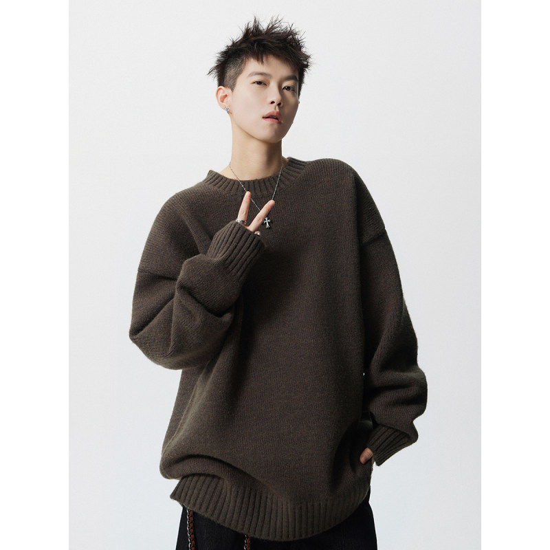 美式纯色圆领毛衣男秋冬新款慵懒风宽松百搭基础款打底针织衫上衣,男装,针织衫/毛衣,淘宝优惠券,粉丝福利购,淘宝优惠卷