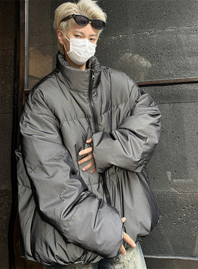 2025新款冬季白鸭绒羽绒服男反光面料保暖加厚防寒面包服潮牌外套