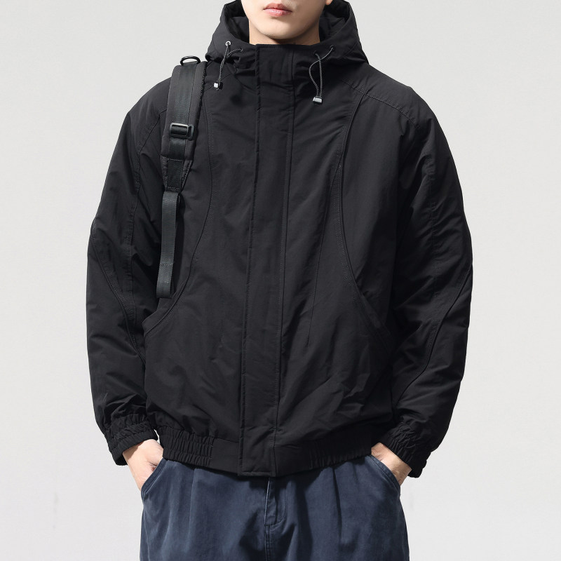 连帽外套男士秋冬季2025新款大码宽松加厚工装夹克男冲锋二棉衣服