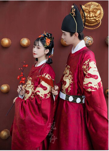 【出租】砚滨纱男士明制汉服圆领袍四团龙结婚汉服婚服凤冠霞帔