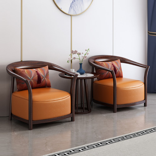 新中式乌金木休闲椅全实木太师沙发椅茶室家用客厅阳台圈椅三件套