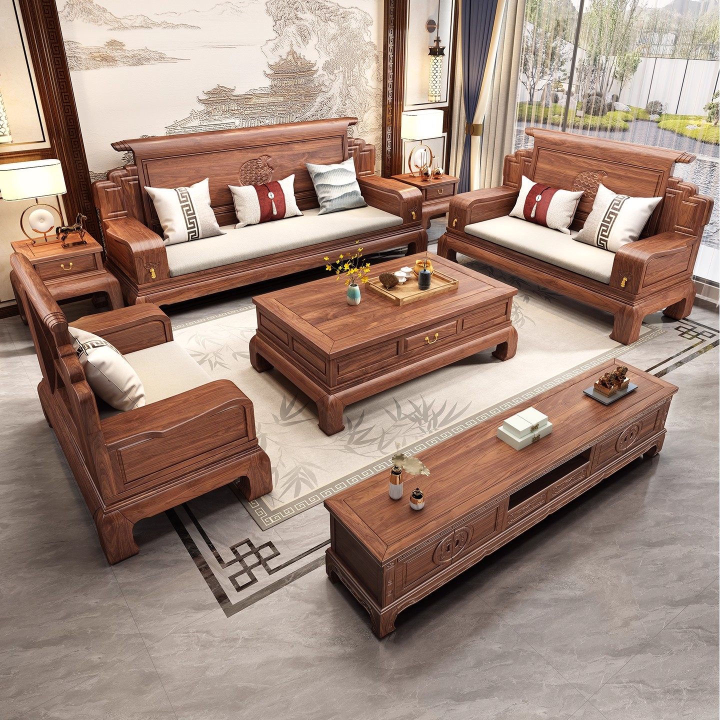 南美黑胡桃木全实木沙发别墅客厅古典冬夏两用高档宋氏美学木沙发