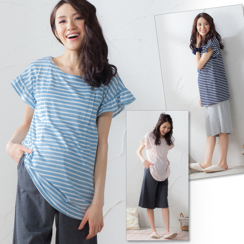 데일리 싱글 여름 얇은 반팔 출산 탑 엄마 모유 수유 티셔츠 나들이 모유 수유 탑