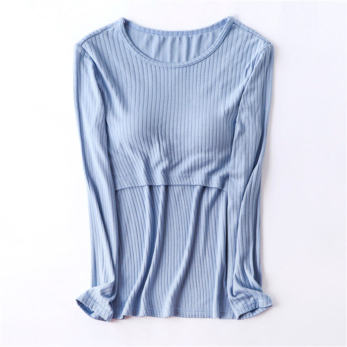 새로운 모달 핏 스트라이프 리프트 업 긴팔 간호 복 감금 의류 캐주얼 브라 프리 솔리드 컬러 출산 의류