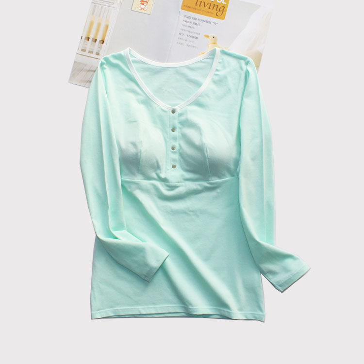 앞버튼 순면 임부복 긴팔 수유 상의 산후 상의 하의 셔츠 브라프리 대형 가을옷