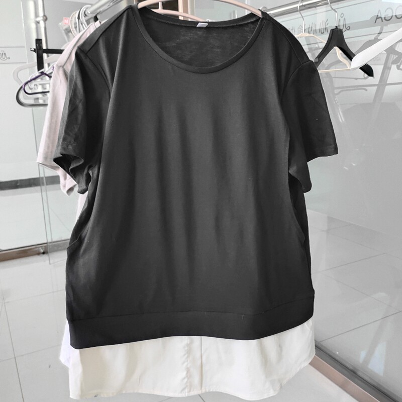 데일리 싱글 여름 얇은 수유 탑 세련된 스플라이싱 핫맘 반팔 나들이 모유 수유 티셔츠