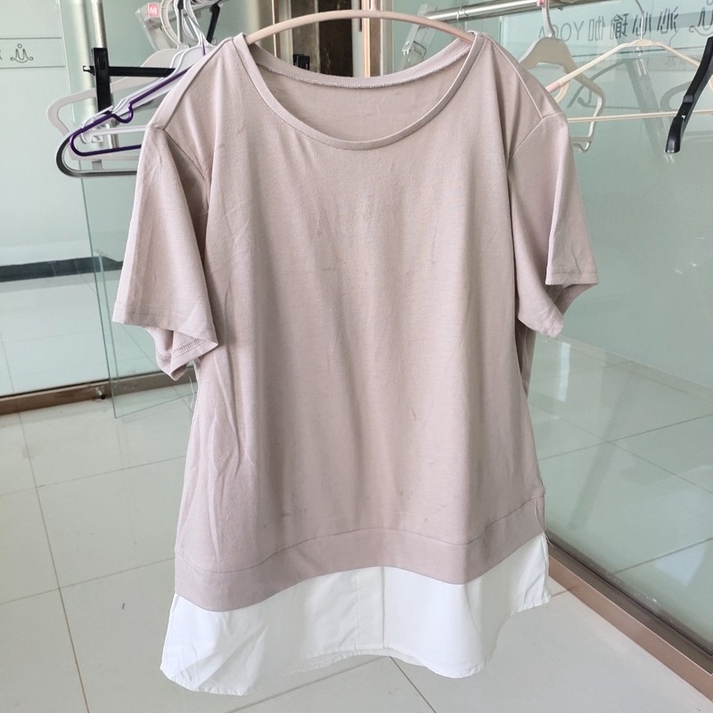 데일리 싱글 여름 얇은 수유 탑 세련된 스플라이싱 핫맘 반팔 나들이 모유 수유 티셔츠