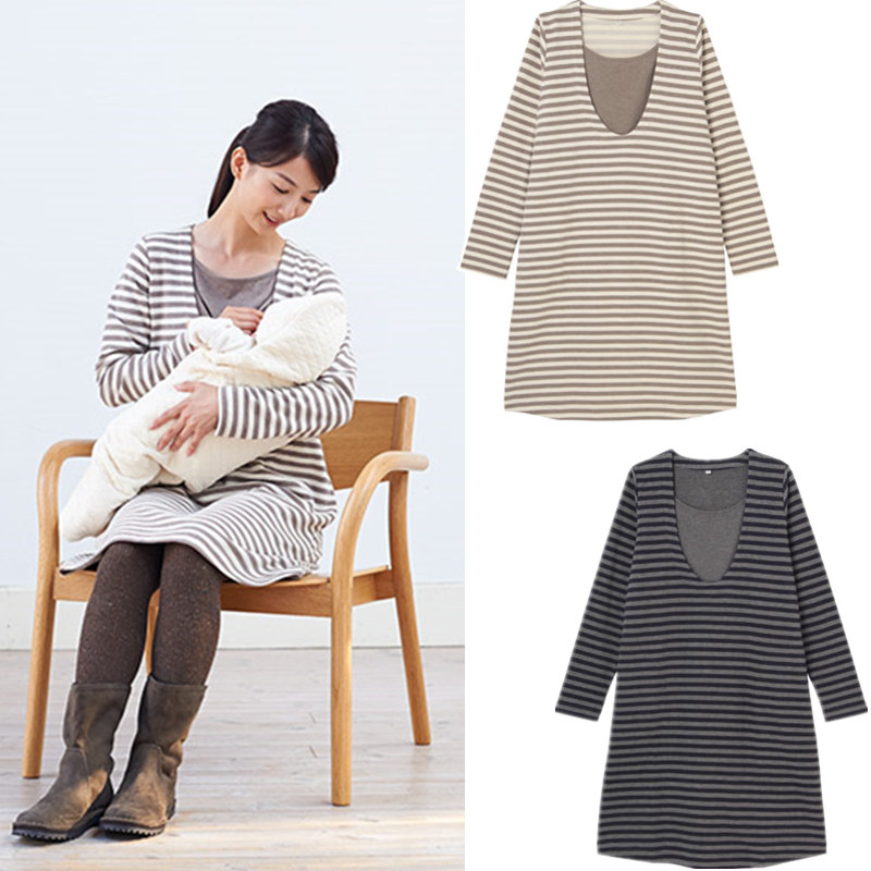 일본 싱글 가을 겨울 무지 두꺼운 테리 출산 간호 복장 캐주얼 간호 스커트 감금 의류