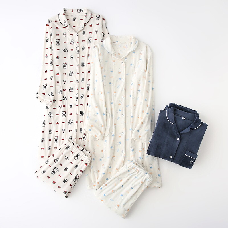 매일 싱글 가을 겨울 얇은 벨벳 출산 간호 세트 부드럽고 편안한 긴 감금 의류 산후 모유 수유 잠옷 세트