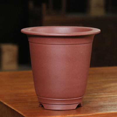 精品紫砂兰花盆宜兴枣红泥金钟春兰绿云透气家用兰草简约桌面室内