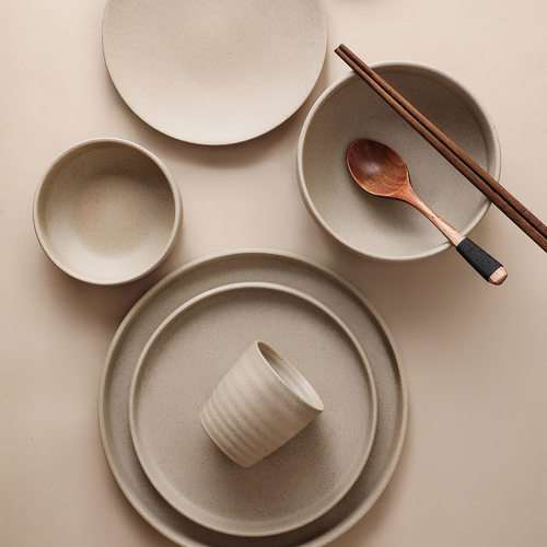 粗陶餐具盘碗碟日式风简约耐热菜盘饭碗汤碗ins民宿酒店小众摆台