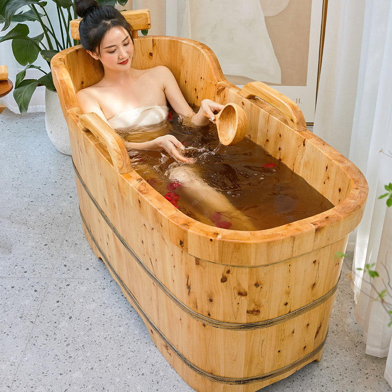 草木香泡澡木桶成人木桶浴桶洗澡盆香柏木质浴缸家用大人全身浴盆