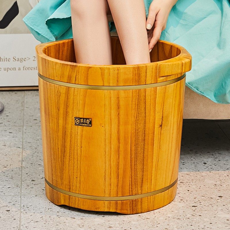 木质泡脚桶木桶高深过小腿中药足浴桶足底按摩专用老式泡脚盆家用