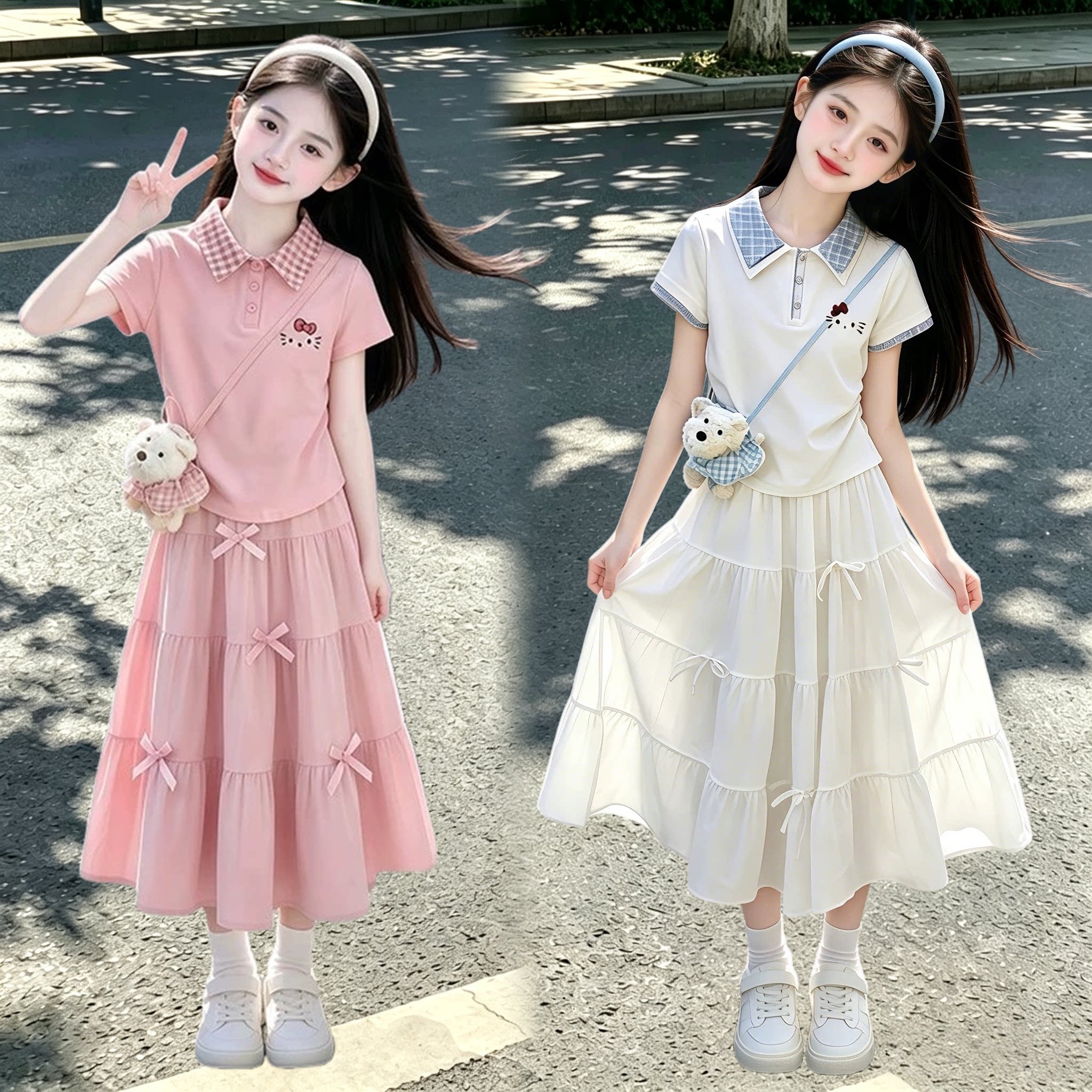 女童连衣裙夏季2026新款洋气儿童夏装套装大童女孩公主裙子两件套