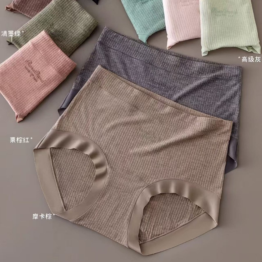 磨毛暖肤绒高腰三角内裤大码胖mm螺纹莫代尔棉高弹竖条纹女士内裤