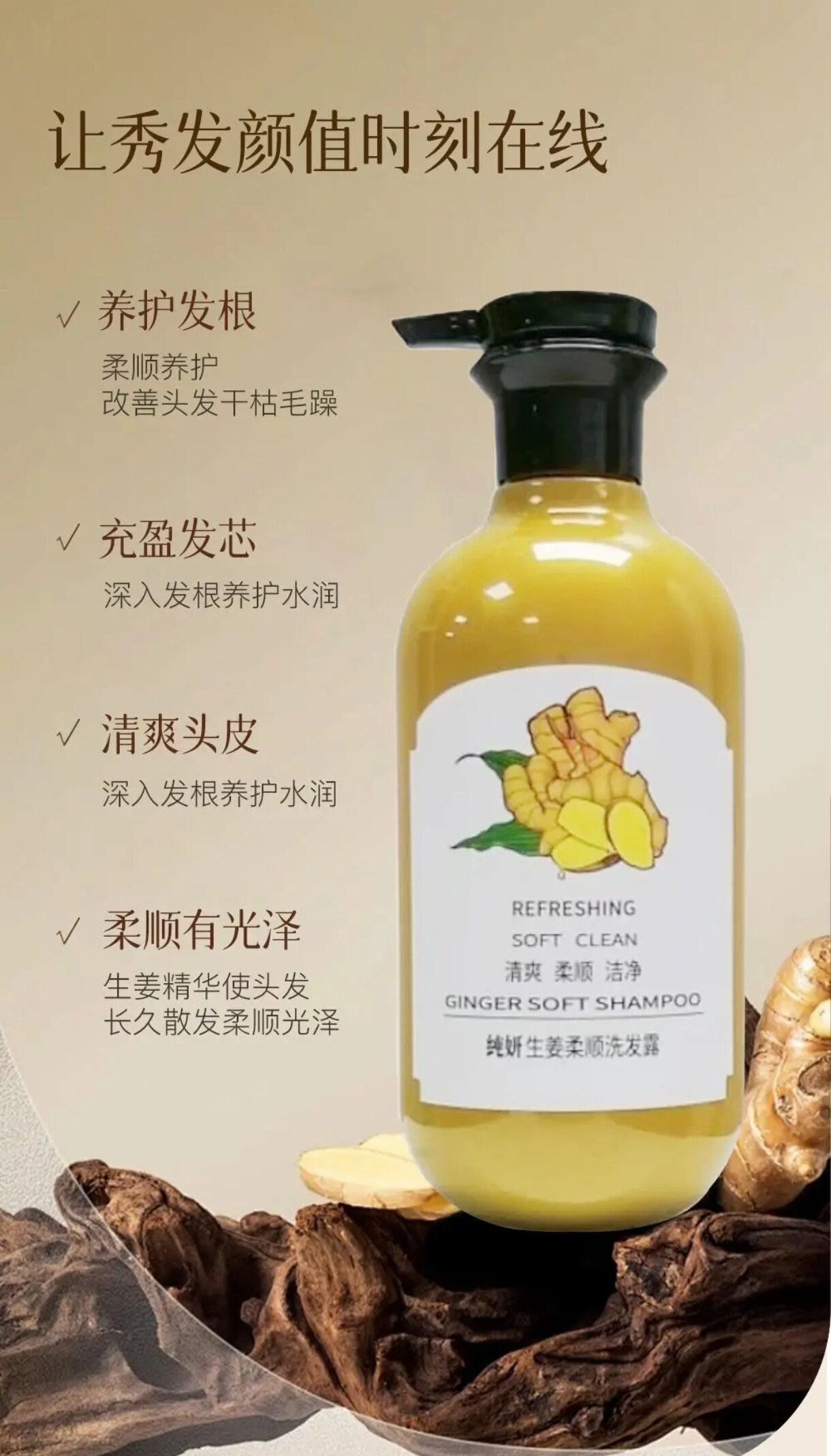 纯妍生姜洗发水控油清爽生姜柔顺洗发露洗发水清爽柔顺洁净养护