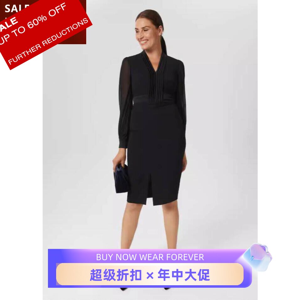 HOBBS黑色长袖包臀裙英伦百搭
