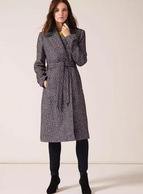 Phase Eight女大衣外套中长灰黑色西服领系带中长气质英伦通勤